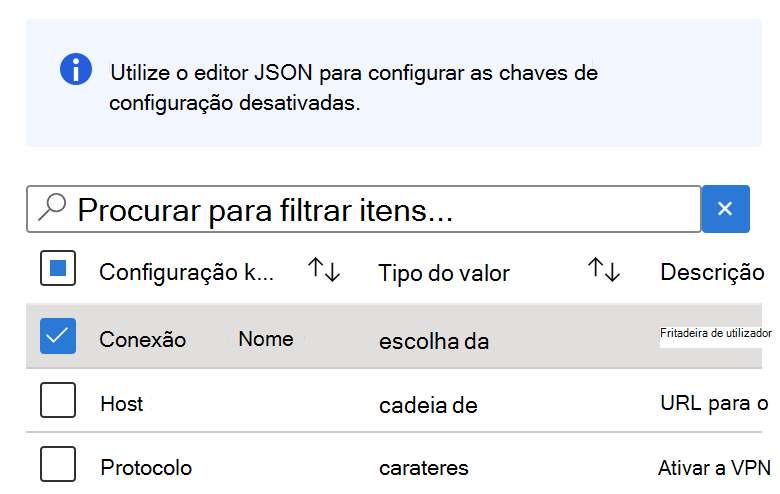 No Estruturador de configuração, selecione qualquer chave com um tipo de valor de cadeia no Microsoft Intune política de configuração de aplicações VPN