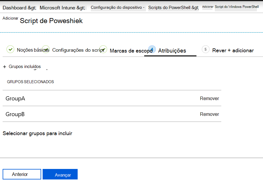 Atribuir ou implantar o script do PowerShell em grupos de dispositivos no Microsoft Intune