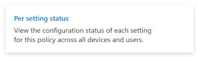 Captura de tela que mostra o relatório de status por configuração no Microsoft Intune e no centro de administração do Intune.