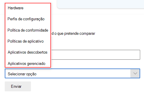 Captura de ecrã que mostra o pedido de comparação copilot depois de selecionar um dispositivo no Microsoft Intune ou Intune centro de administração.