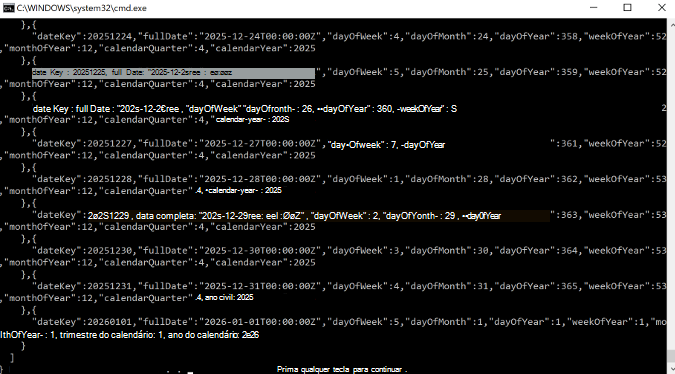 Entidade de data obtida no formato JSON.