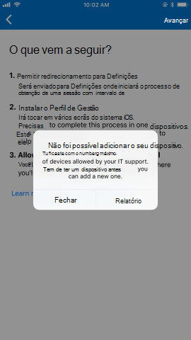 Imagem de exemplo da notificação de limite de dispositivos com a indicação 