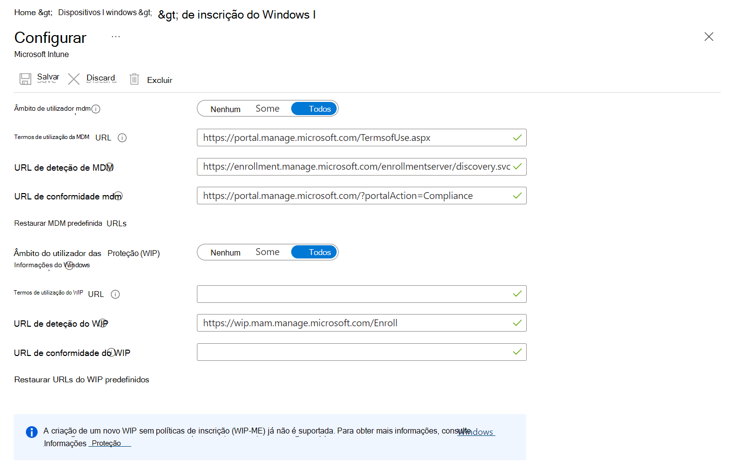 Captura de ecrã a mostrar a Microsoft Entra âmbito de utilizador mdm.