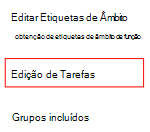 Captura de ecrã que mostra como selecionar uma política ou perfil e editar a atribuição no Microsoft Intune.