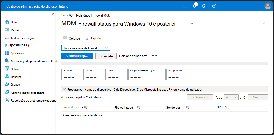 Ver o relatório Estado da Firewall