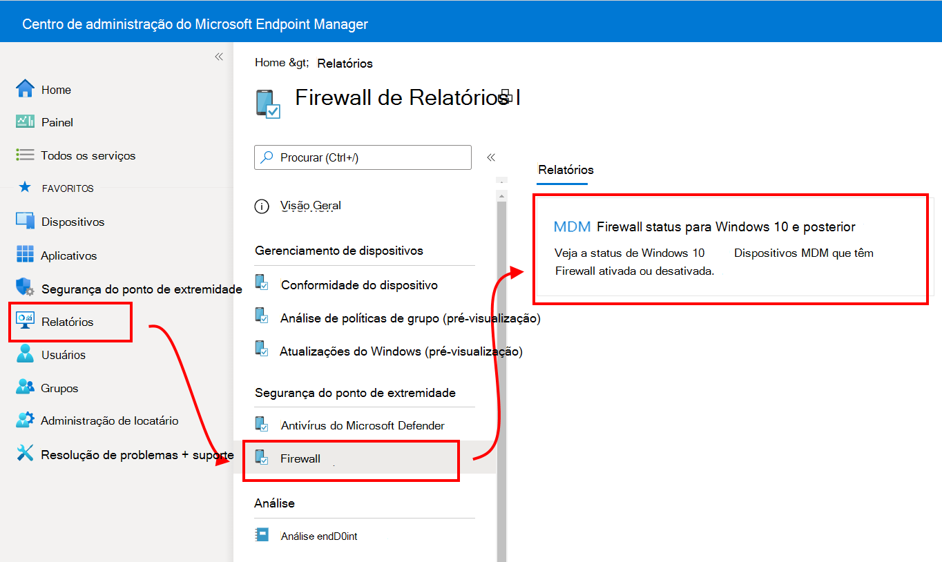 Selecionar relatórios de firewall