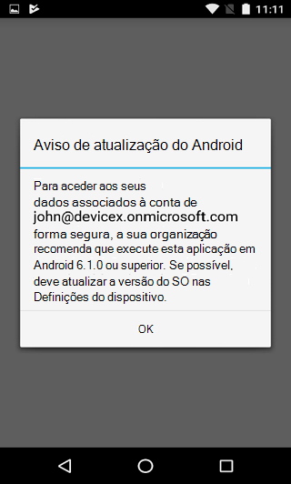 Imagem da caixa de diálogo de aviso de atualização do Android