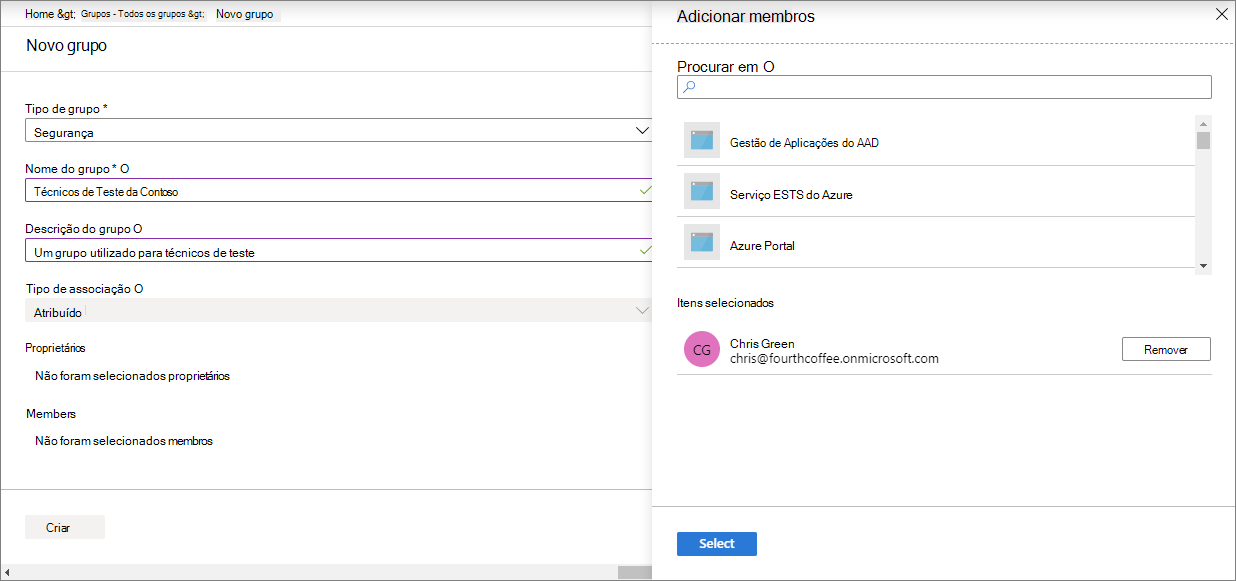 Captura de tela da criação de um grupo no Microsoft Intune