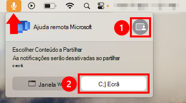 Uma captura de ecrã da caixa de diálogo de partilha do microfone macOS para permitir a partilha de ecrã para Ajuda remota Microsoft