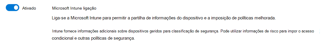 Captura de tela da configuração da conexão do Microsoft Intune.