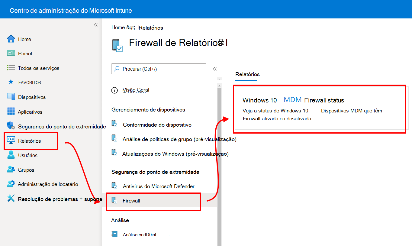 Selecionar relatórios de firewall