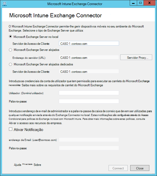 Imagem mostrando onde escolher o tipo de Exchange Server