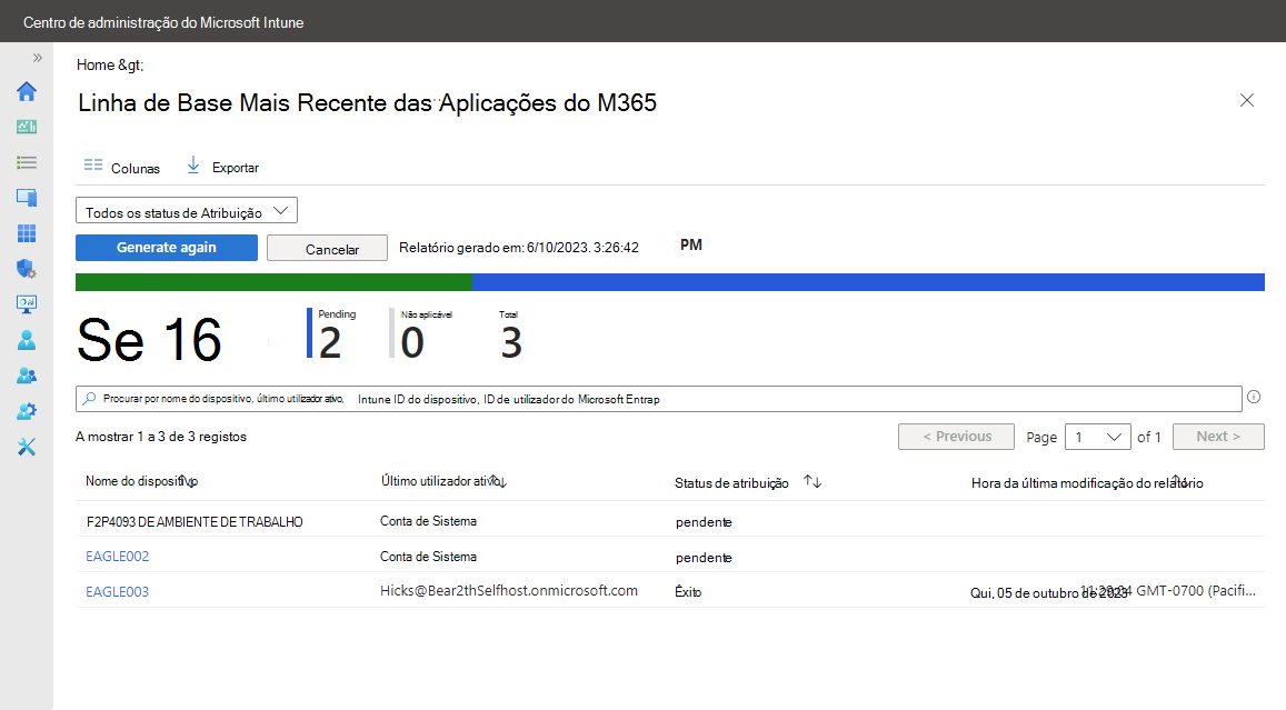 Veja os detalhes do relatório do status marcar de marcar de utilizadores.