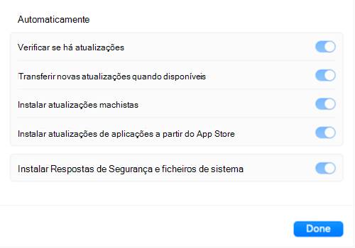 As definições de atualização de software ficam a cinzento após a política de atualização do catálogo de definições de Intune se aplicar a um dispositivo MacOS Apple.