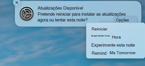 A notificação de exemplo de que está disponível uma atualização num dispositivo MacOS Apple.