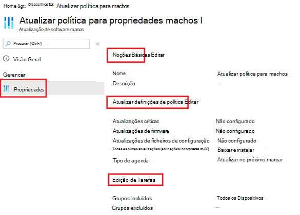 Captura de ecrã da página de edição da política.