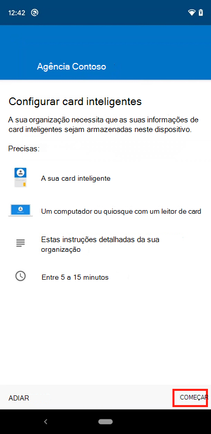 Captura de ecrã de exemplo do Portal da Empresa ecrã Configurar acesso inteligente card móvel.