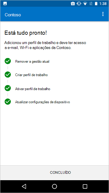 O ecrã Mover para a nova configuração de gestão de dispositivos, que mostra que todos os passos foram concluídos.