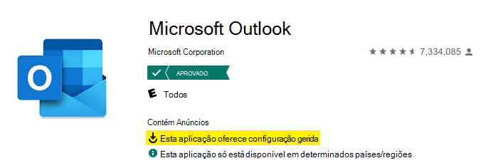 Captura de ecrã de uma aplicação configurada