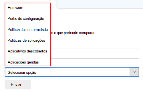 Captura de ecrã que mostra o pedido de comparação copilot depois de selecionar um dispositivo no Microsoft Intune ou Intune centro de administração.