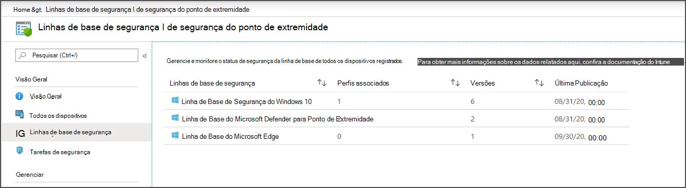 Selecione uma linha de base de segurança para configurar