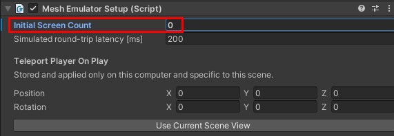 Uma captura de tela do componente Configuração do emulador de malha com a contagem inicial de tela definida como zero.