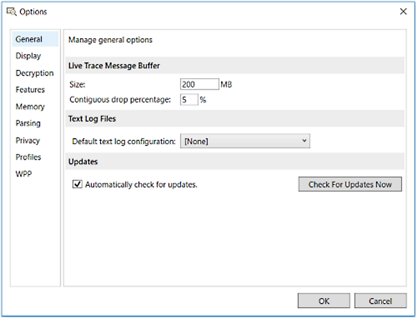 Message Analyzer Options Dialog