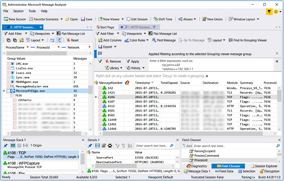 Grouping Viewer ProcessName node driving the Analysis Grid viewer