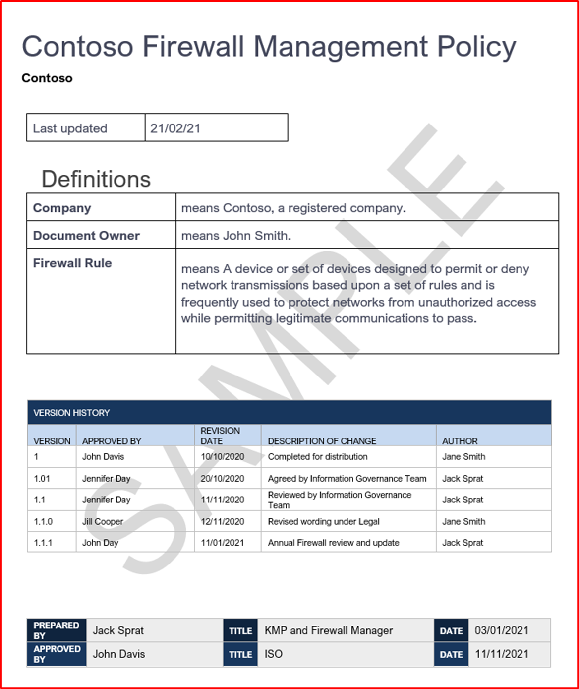 exemplo do tipo de documento de política de firewall de que precisamos