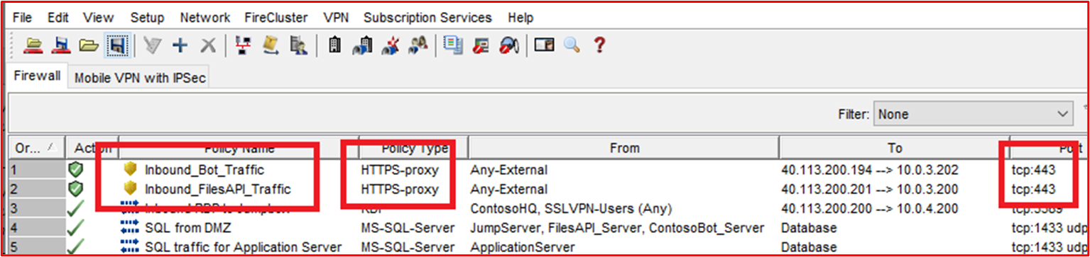 captura de ecrã a mostrar as regras HTTPS na Firewall