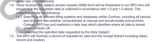 captura de ecrã é um fragmento do procedimento da SAR acima que mostra como os dados serão encontrados.