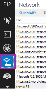 Captura de ecrã a mostrar o ícone de wi-fi das ferramentas de programador F12.