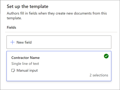 Captura de ecrã do painel Configurar o modelo a mostrar o nome do campo e a origem de dados associada.