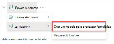 Captura de ecrã a mostrar o modelo do AI Builder.