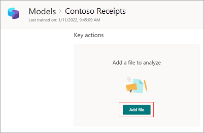 Captura de ecrã da página de novos modelos a mostrar a secção Adicionar um ficheiro a analisar.