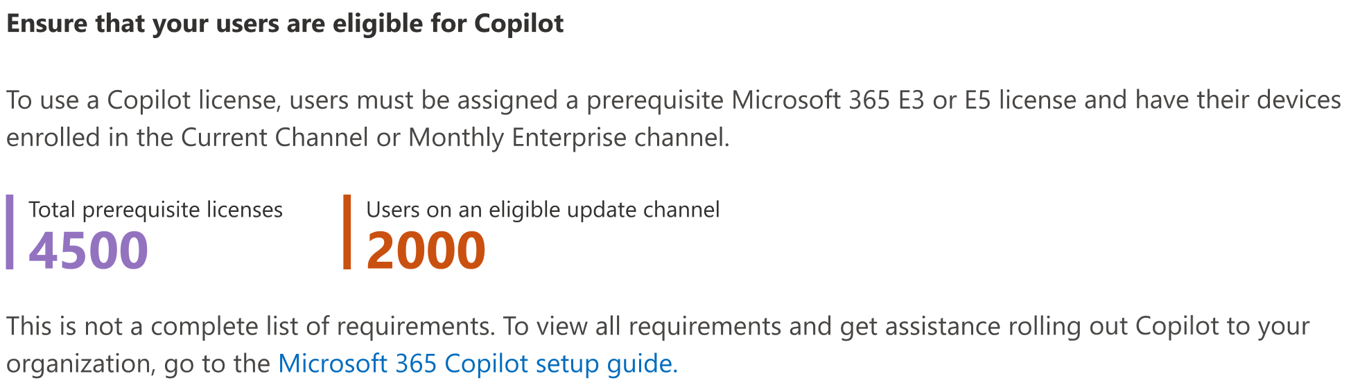 Captura de ecrã a mostrar como pode garantir que os utilizadores são elegíveis para Microsoft 365 Copilot.