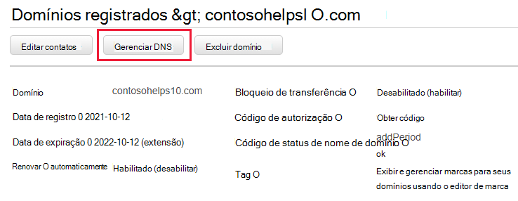 Selecione Gerir DNS na lista pendente.