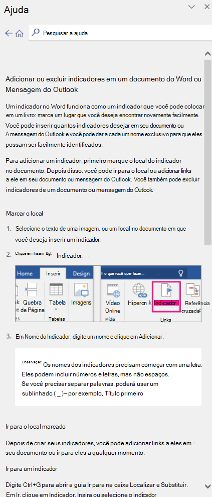 Captura de ecrã: Exemplo Word artigo de ajuda da aplicação de ambiente de trabalho