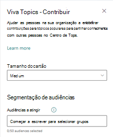 Captura de ecrã do painel de edição do cartão Contribuir do Topics.