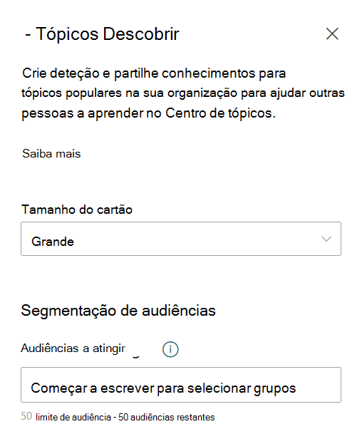 Captura de ecrã a mostrar o painel de edição do cartão Detetar Topics.