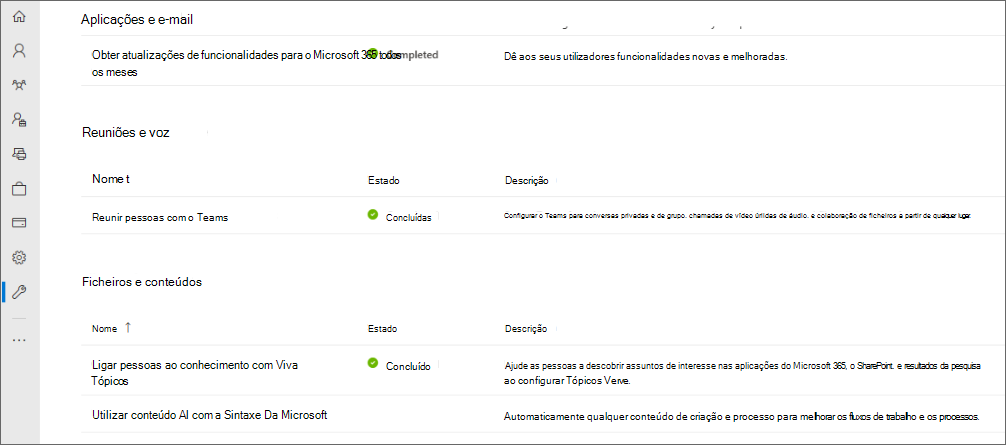 Captura de ecrã da página Configuração.