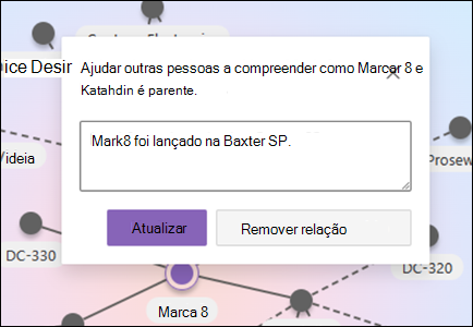 Captura de ecrã a mostrar a descrição da relação em tópicos relacionados com a opção para remover a relação.