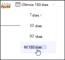 Captura de ecrã a mostrar um exemplo de como alterar o período de apresentação de dados de relatórios.