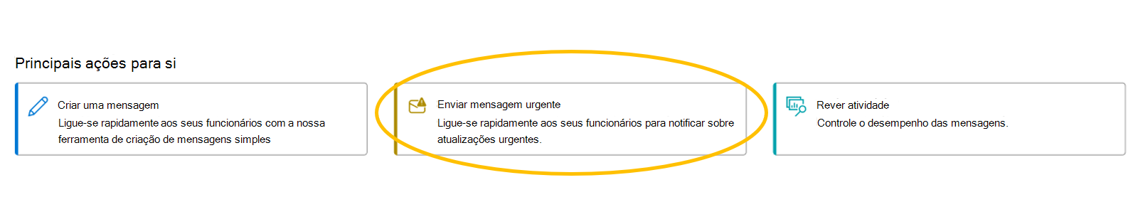 Captura de ecrã que realça o botão para enviar uma mensagem urgente.