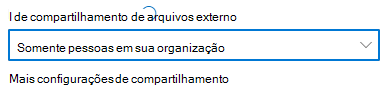 Captura de ecrã a mostrar as definições de partilha ao nível do site do SharePoint definidas como Apenas pessoas na sua organização.