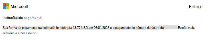 A última página da fatura .PDF que mostra as instruções de pagamento.