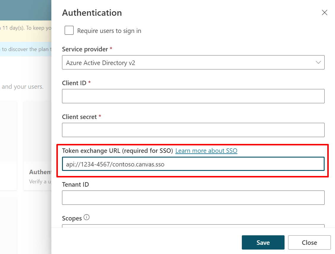 Captura de tela mostrando a guia de autenticação com o local da API.