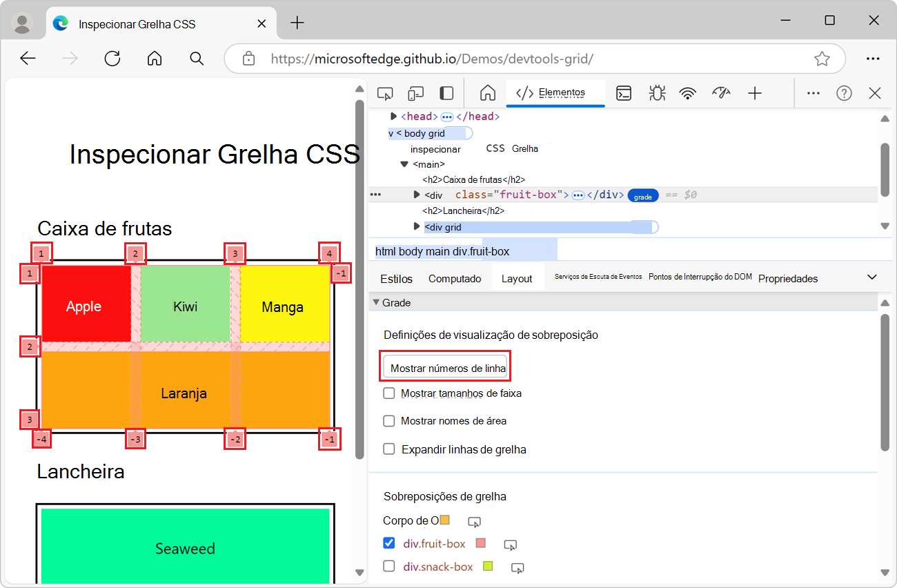 Apresentar números de linha