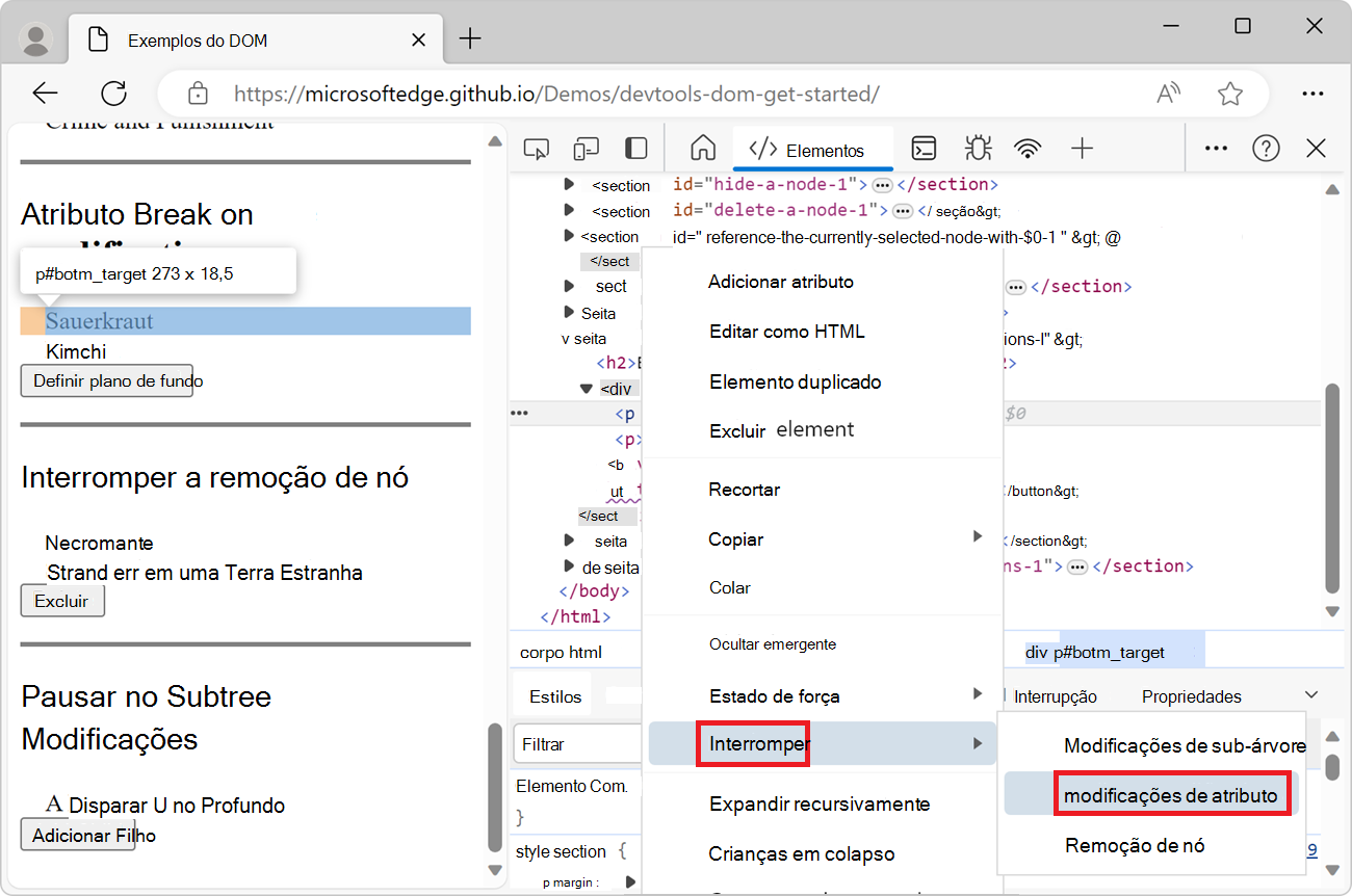 Interromper as modificações de atributos