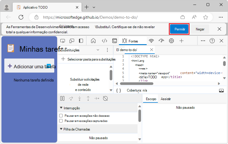 Conceder acesso de DevTools a uma pasta